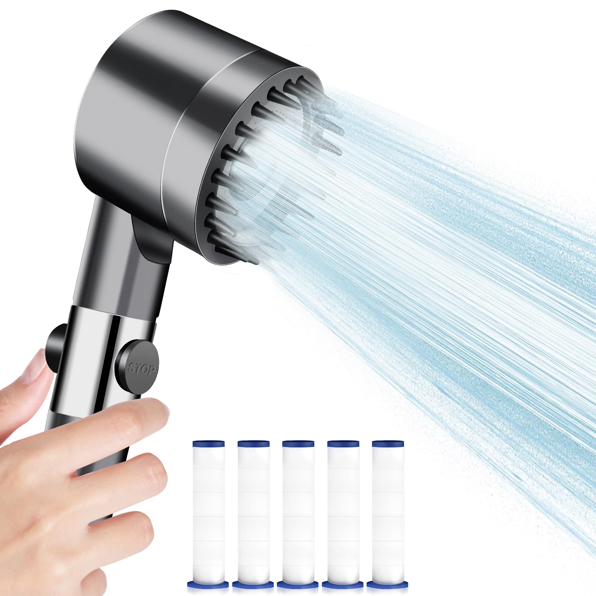 Pommeau De Douche 18 Étages Avec Filtre Et Tuyau 2M - 6 Jets Haute Pression Anti-Calcaire